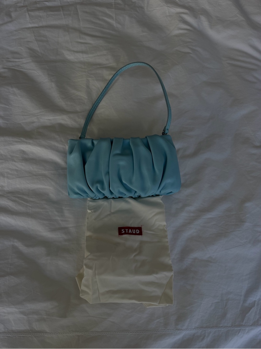 STAUD Light Blue Ruched Shoulder Bag